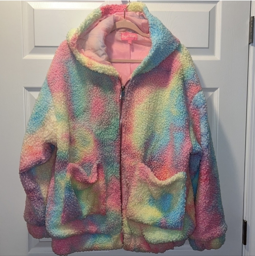 Sugar Thrillz 'Angel For Hire' Hooded Sherpa Teddy Jacket Cotton Candy 🍭